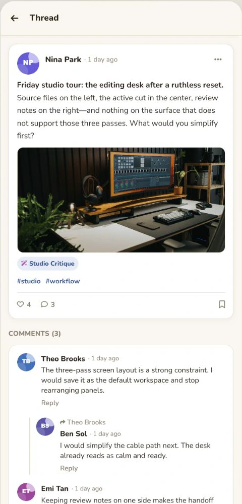 Creator Basecamp thread with its board context and comments