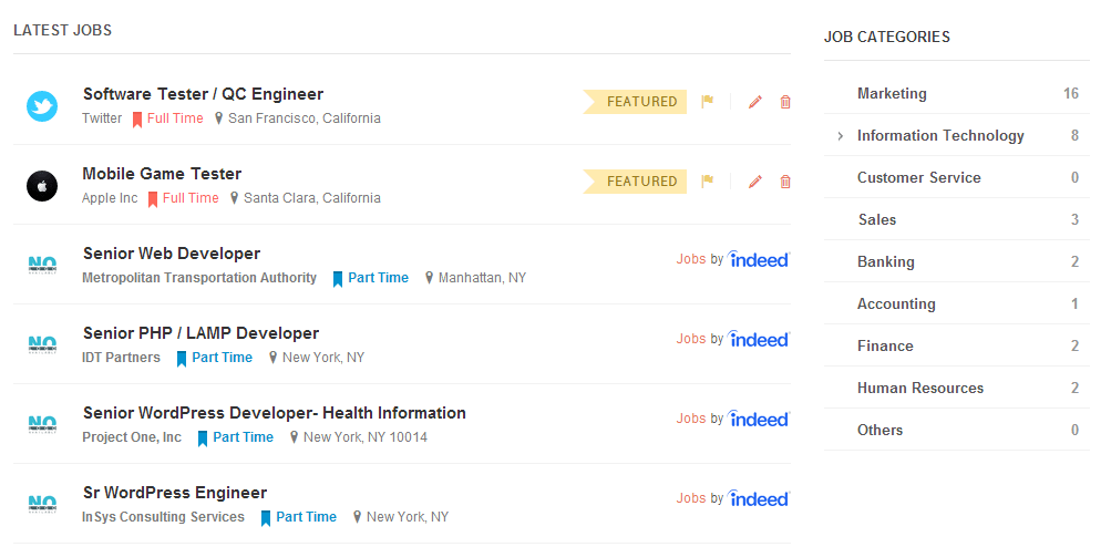 Imported Indeed jobs in homepage
