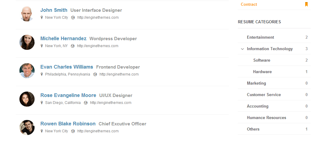 Resumes categorized - JobEngine, WordPress job board theme, job board software
