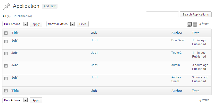 Job application filter in backend - Job Board Software, WordPress Job Board Theme JobEngine