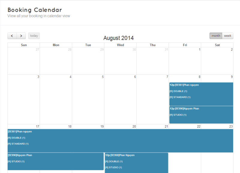calendar BE-HotelEngine